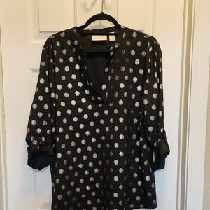 Chico's Black Top with Silver Dots Festive sz 2(10-12)